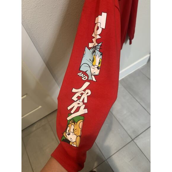 Tom and Jerry Red Hoodie – Classic Cartoon Looney Tunes Sweatshirt - Picture 4 of 5